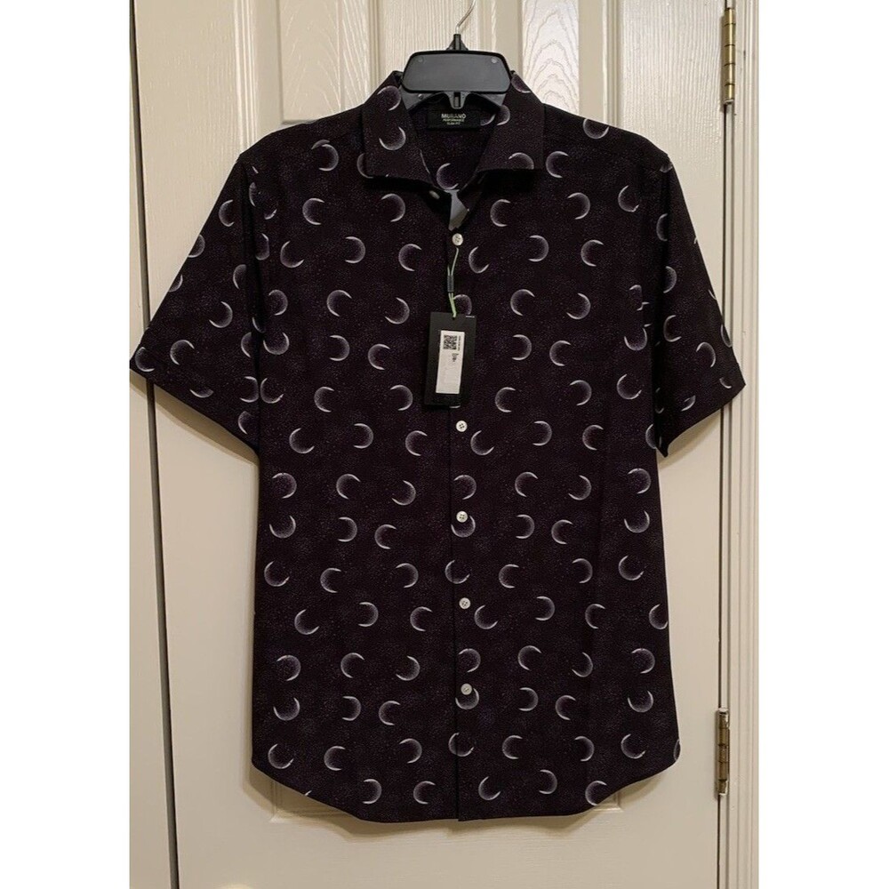 Murano Performance Mens Size Small Shirt Slim Fit Celestial Crescent Moon Sci Fi